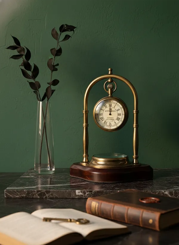 Antiqula_Magnus_6.5_Vintage_Brass_Sheesham_Wood_Desk_Clock_With_Compass_Engraved_Quote